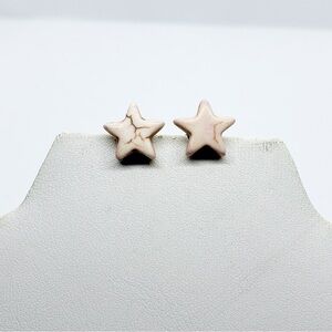 Earrings Stars Cream White Carved Stone Howlite Holiday Christmas Studs Post